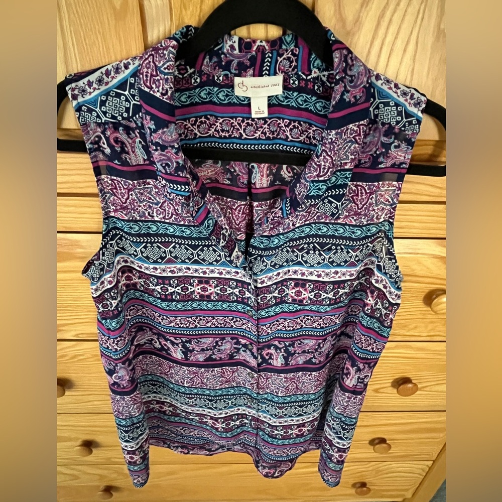 Purple turquoise black sleeveless blouse L
